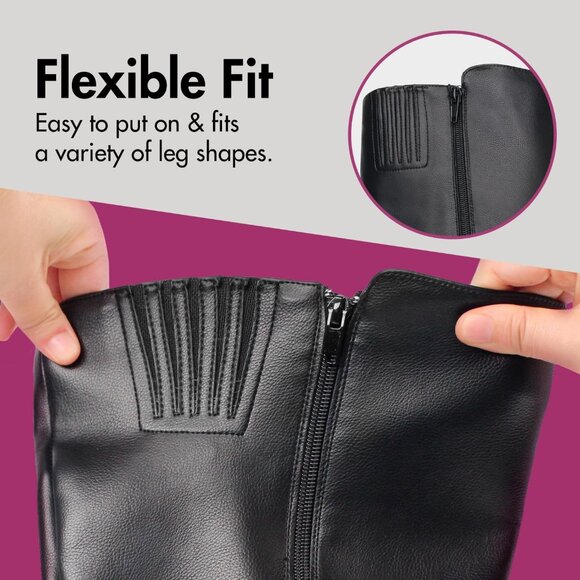 ⚡Women's Black Comfort Extra Wide Calf Pull On Side Zipper Knee High Boots - Picture 2 of 6